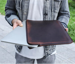 Retro Crazy Horse Leather Notebook Zipper Computer Bag